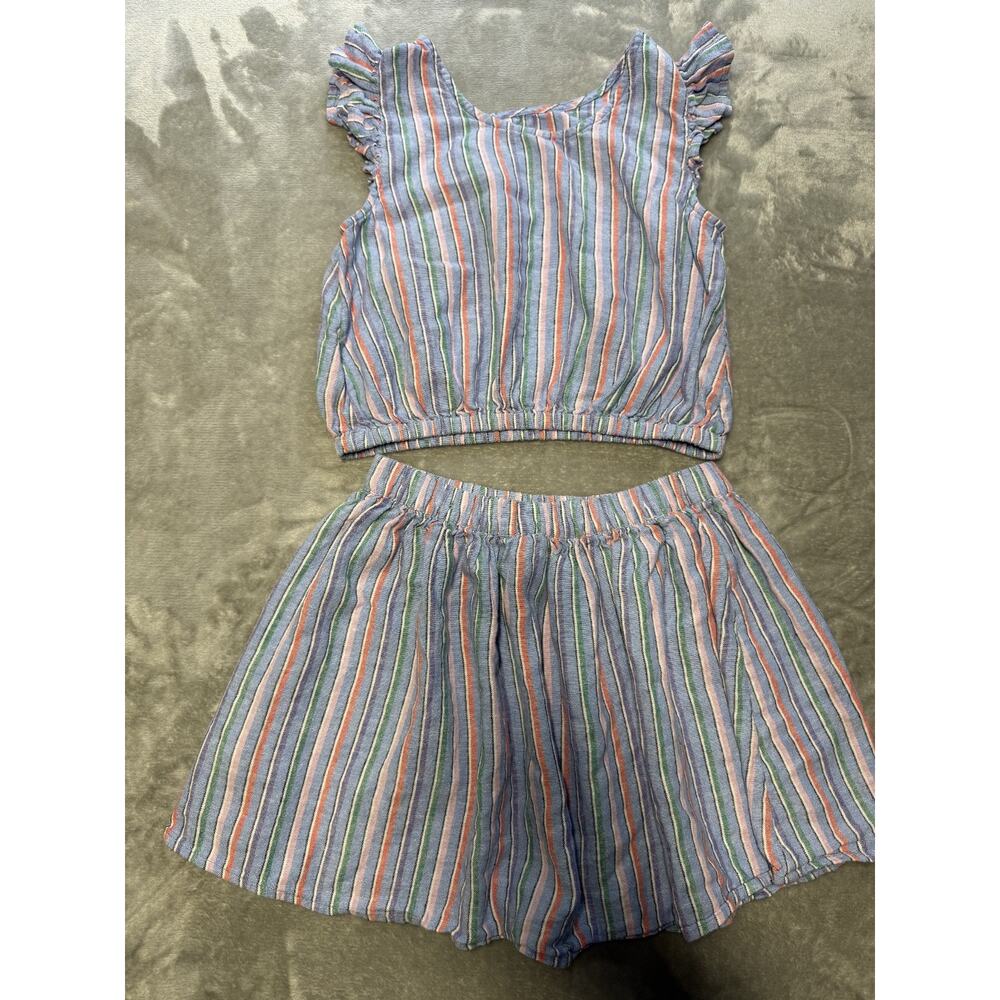 GAP‎ Kids Blue Stripe Skirt Set XL Youth Girls Two Piece Crop Top Outfit Linen - Picture 2 of 10